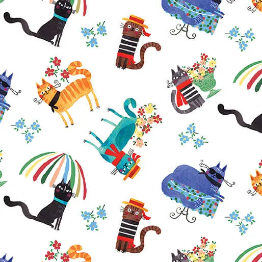 Caffe Cats White Benartex