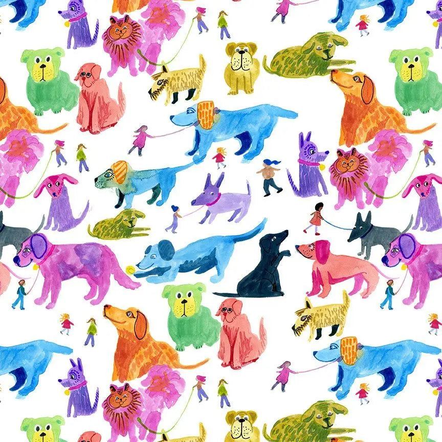 Dear Stella Big Dog Walk Fabric DKS3125 - White Dear Stella