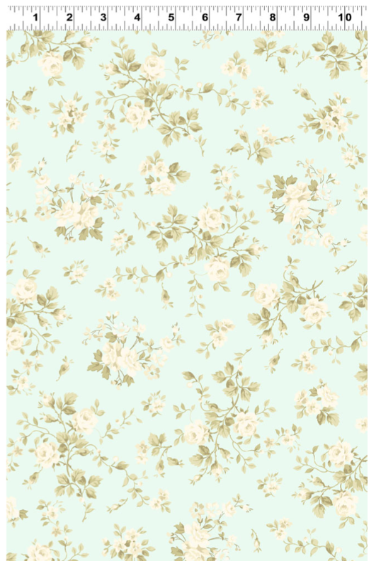 Clothworks | Charlotte Lt Turqoise Cream Flower