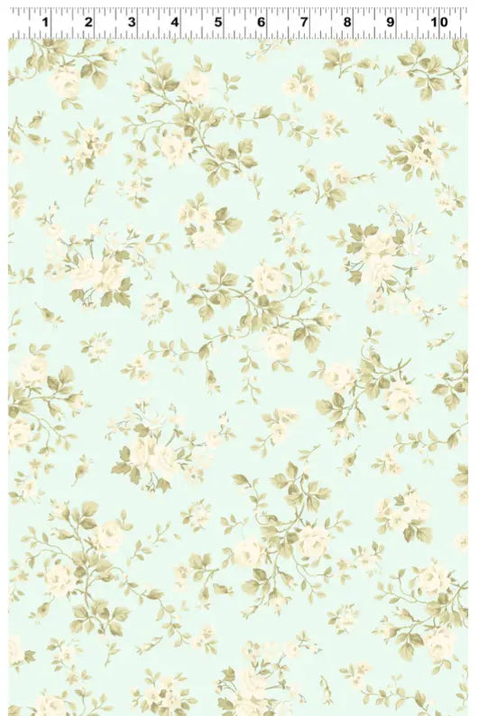 Clothworks | Charlotte Lt Turqoise Cream Flower Clothworks