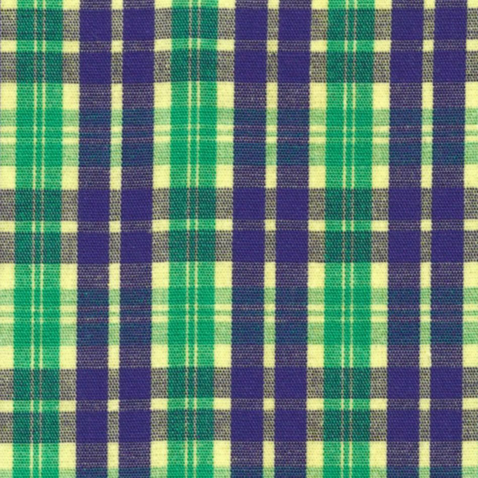 Purple, green and gold plaid cotton fabric shown on Fabric Finders P-66 product page