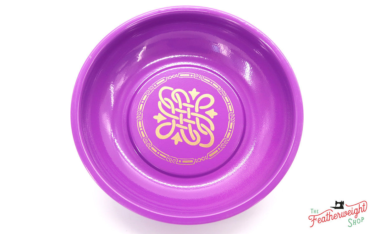 Purple and gold Featherweight style 4-inch magnetic sewing pin dish