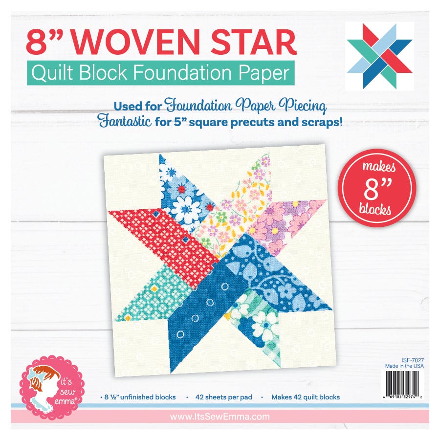 It’s Sew Emma 8-inch Woven Star Quilt Block Foundation Paper ISE-7027, 42 sheets