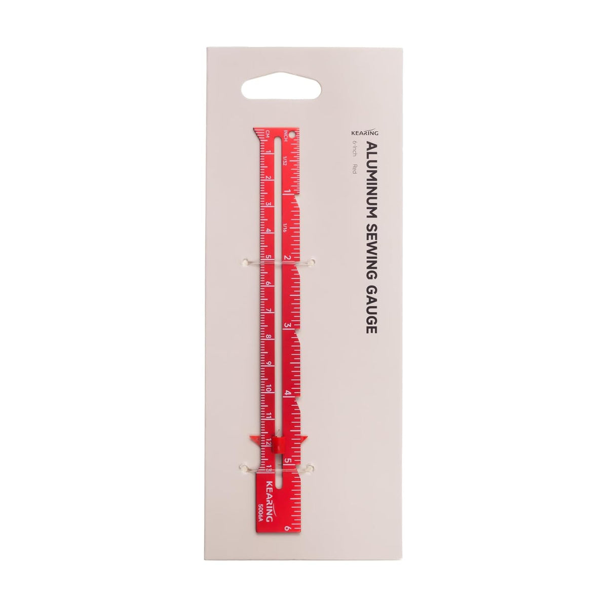 Kearing 5006A-R red 6-inch aluminum sewing gauge with sliding marker