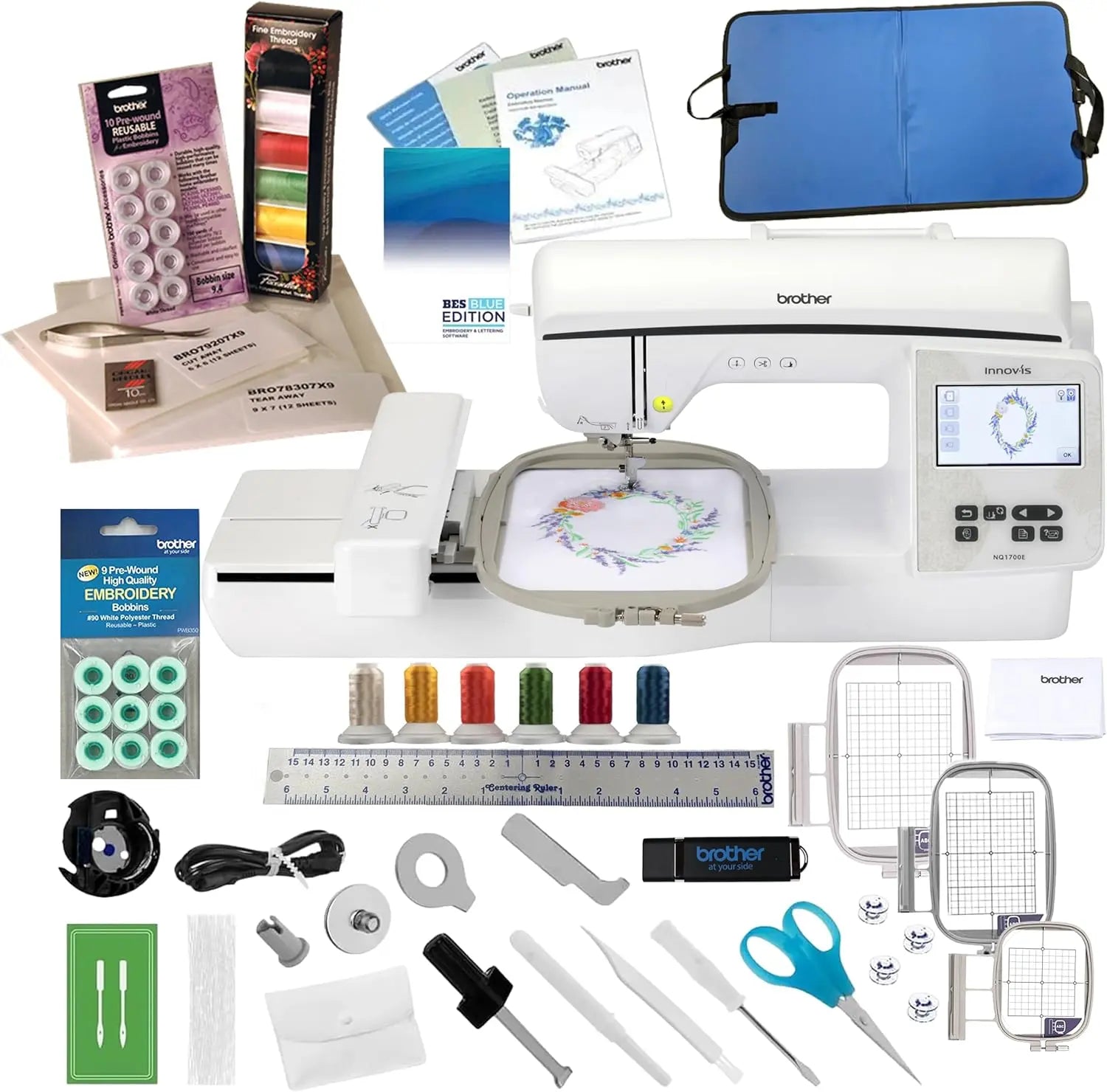 Sewingmachineoutlet Brother NQ1700e Embroidery Machine with Starter Bundle