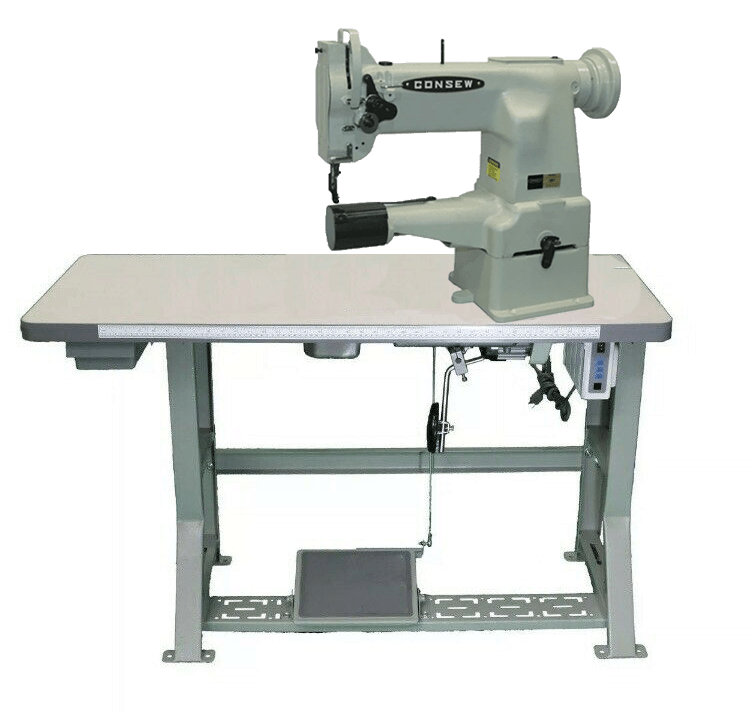 Consew Industrial machines Consew 207 10" Heavy Duty 1 Needle Cylinder Bed Darning and Mending Lockstitch Industrial Sewing Machine With Table and Servo Motor