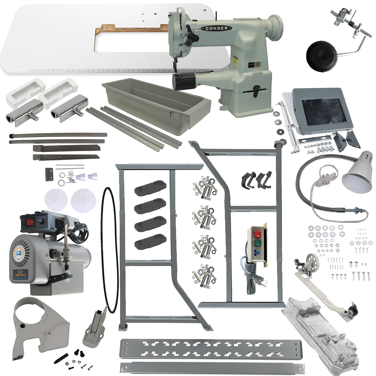 Consew Industrial machines Consew 207 10" Heavy Duty 1 Needle Cylinder Bed Darning and Mending Lockstitch Industrial Sewing Machine With Table and Servo Motor
