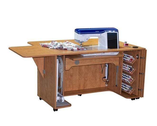 Horn Cabinets and Tables Horn of AMERICA 8050 Sewing Cabinet with Electric Lift, Thread Rack Sunrise Maple / No Thank You / No Thank You