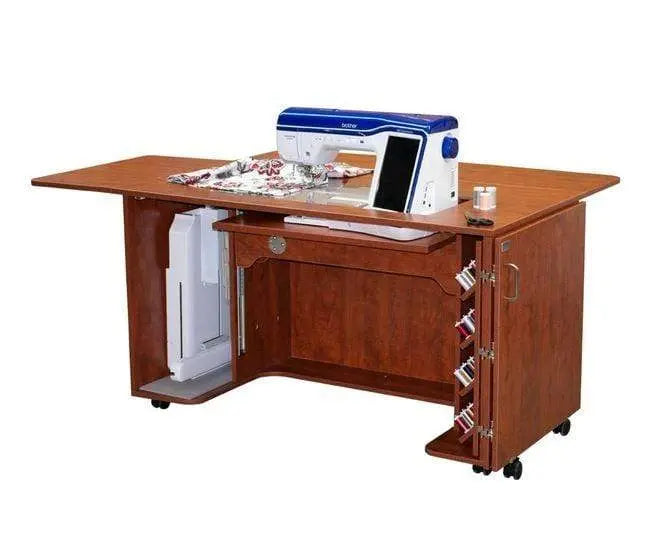 Horn Cabinets and Tables Horn 8050 Sewing Cabinet with Electric Lift, Thread Rack Sunset Maple