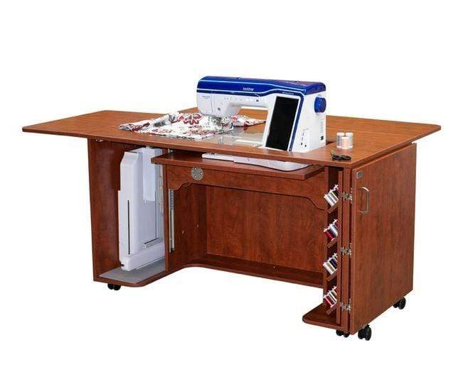 Horn Cabinets and Tables Horn 8050 Sewing Cabinet with Electric Lift, Thread Rack Sunset Maple