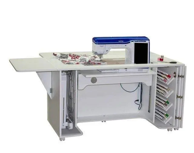 Horn Cabinets and Tables Horn 8050 Sewing Cabinet with Electric Lift, Thread Rack White