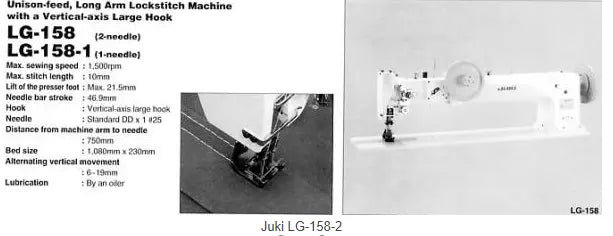 Juki Longarm Machines Juki LG-158-2 Double Needle 30" LongArm Walking Foot Sewing Machine, Std. Gauge, Servo Motor & Stand, 10mm SL, 7/8" Lift, LG Bobbin, 100 214x1 Needles