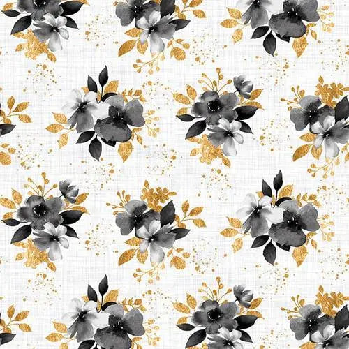 Sewingmachineoutlet Fabrics Studio E Water Color 5094-49 Gray /Gold Small Bouquets100% Cotton Fabric