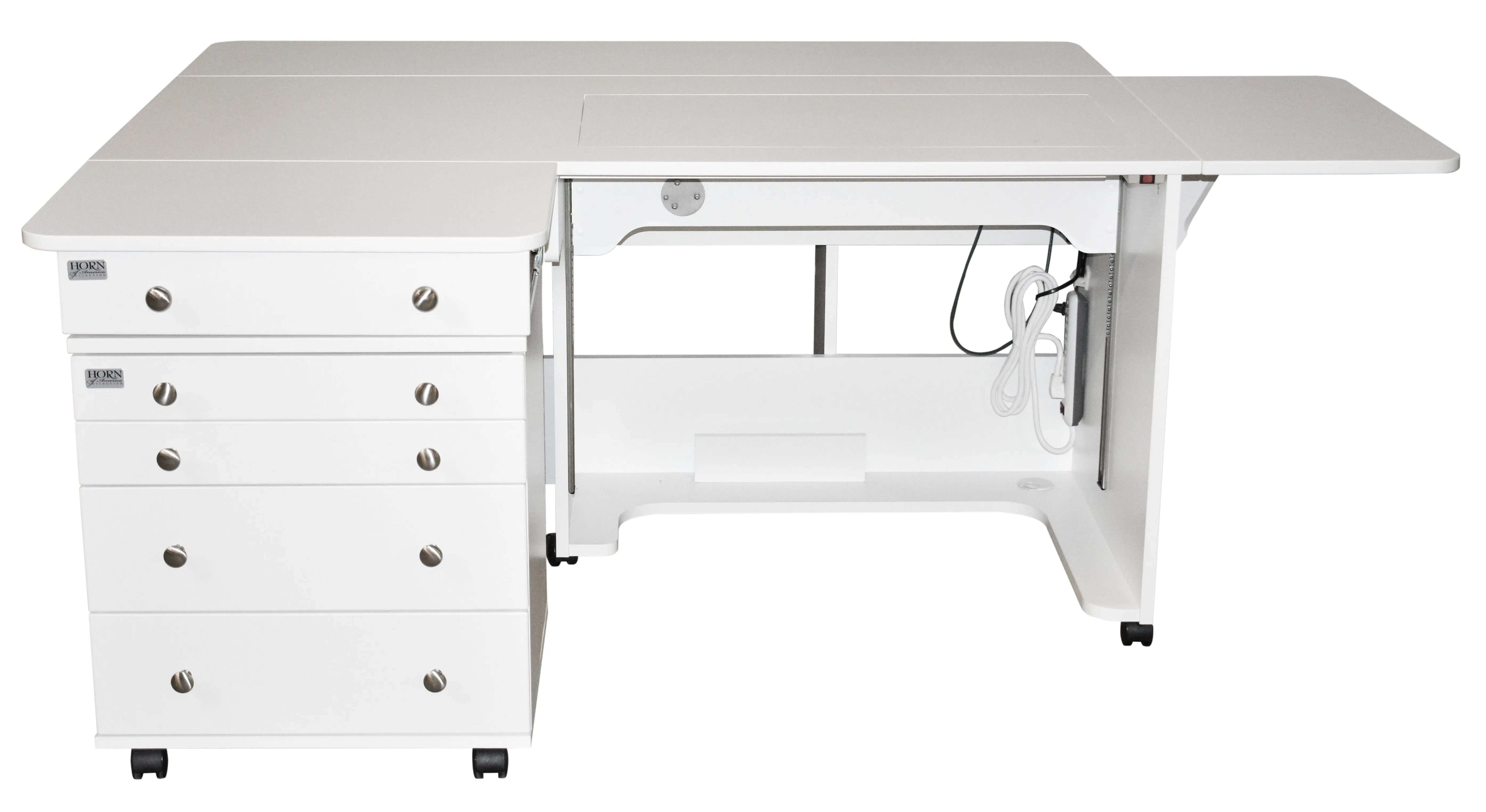 Sewingmachineoutlet Sewing Machine Tables XL White Quilting Cabinet Electric Lift