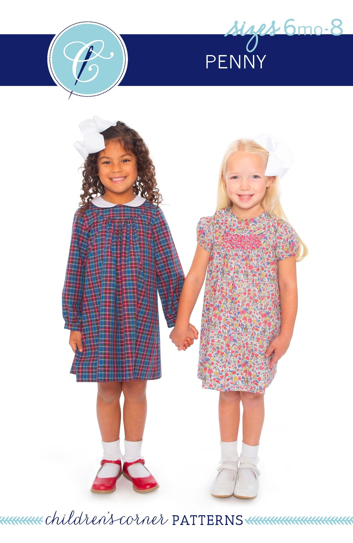Children's Corner Penny 322 dress sewing pattern cover, sizes 6 months to 8 years