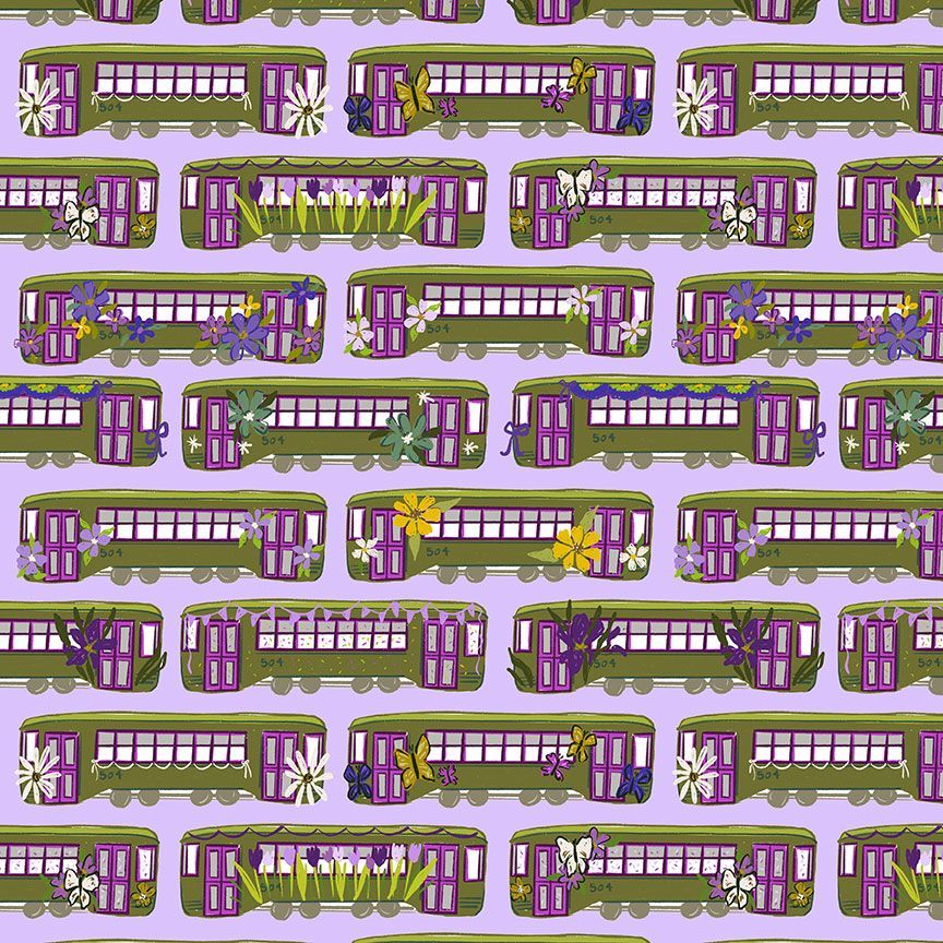 Dear Stella Streetcar Parade cotton fabric, Dahlia, DCWR3786, Mardi Gras Style by Caitlin Wallace-Rowland
