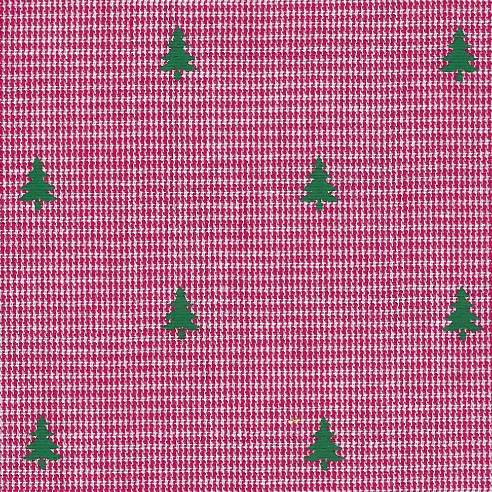 Fabric Finders 2092 green Christmas trees on red micro check cotton fabric