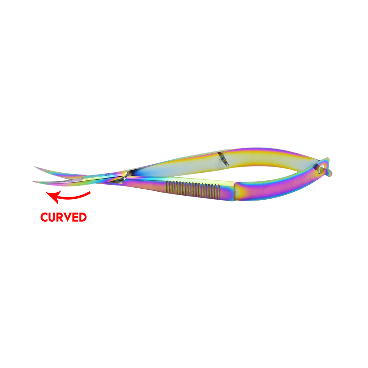 Famore 738T rainbow titanium-coated EZ Snips with curved micro-serrated blade