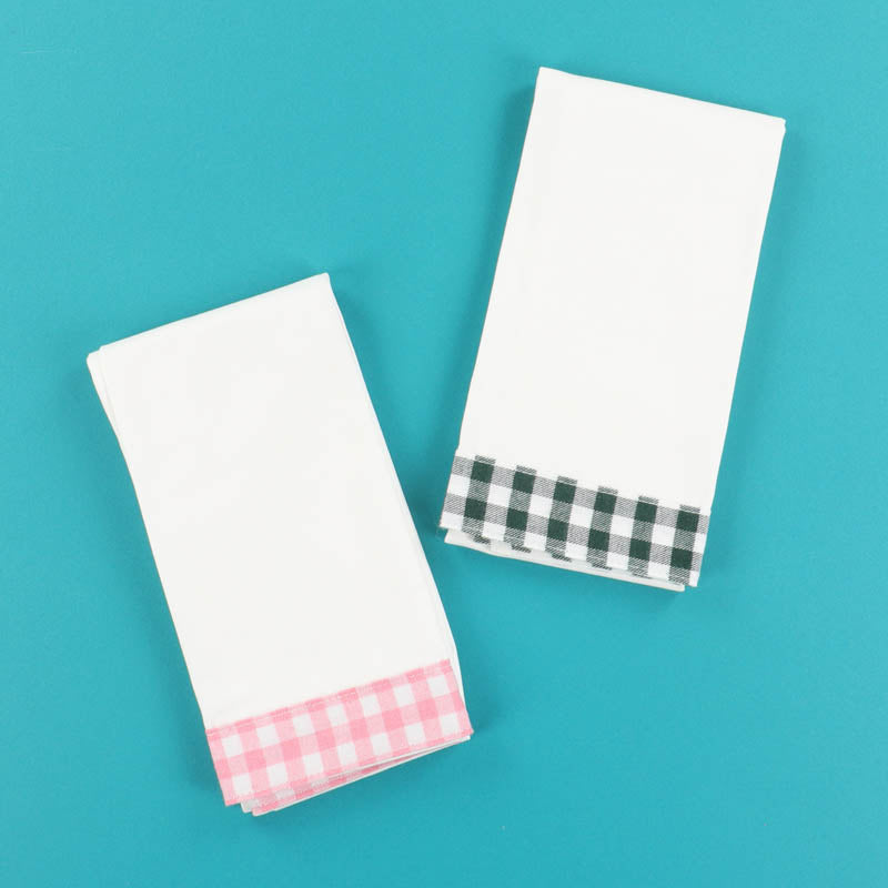Kimberbell KDKB277 pink and green gingham trim tea towels, two-pack