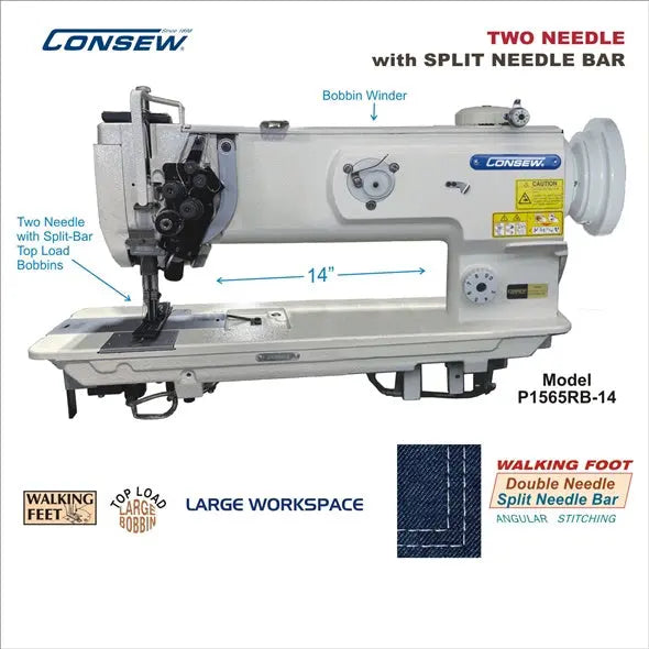 Consew P1565RB Series two needle split needle bar walking foot industrial sewing machine