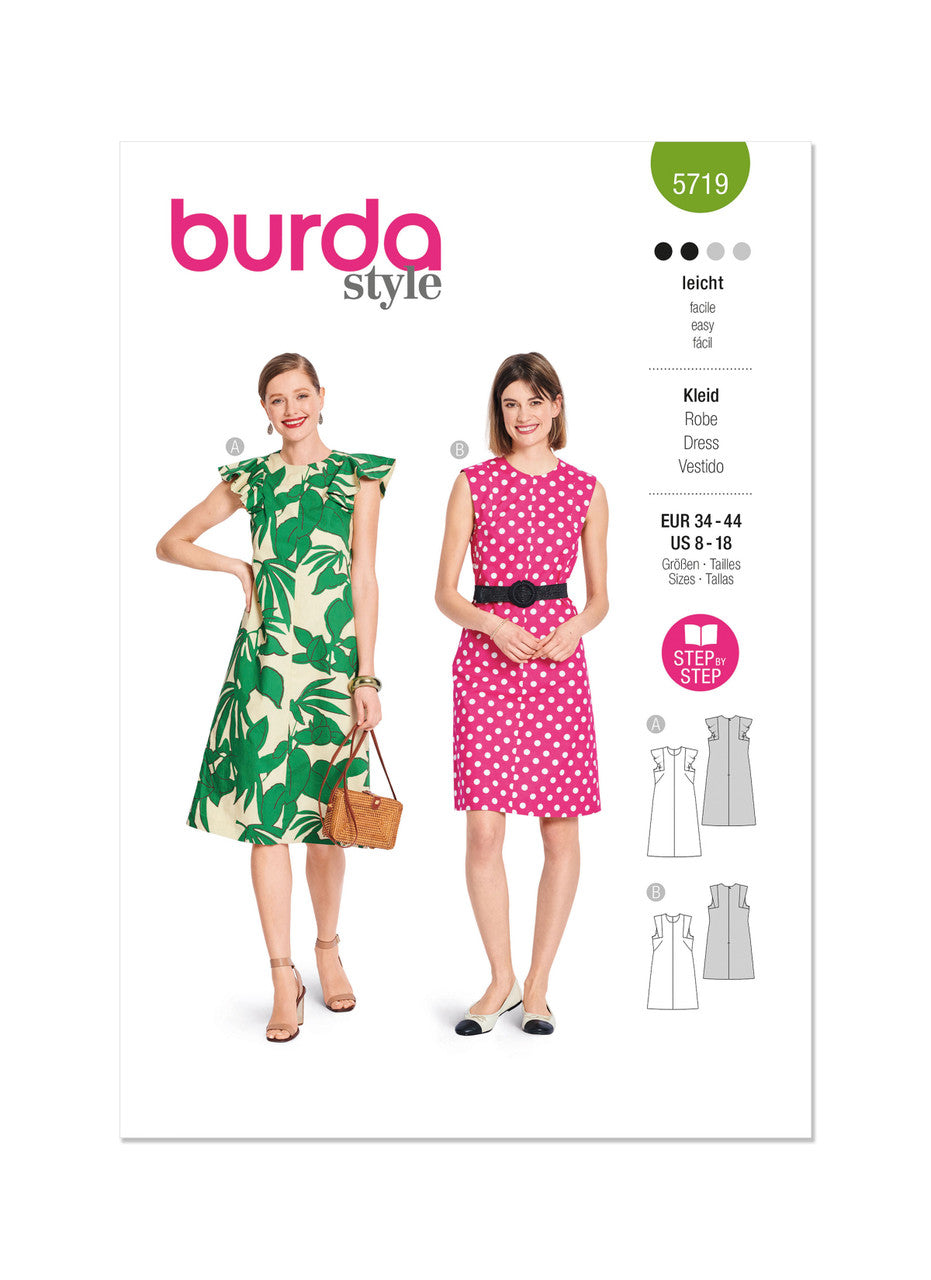 Burda Style 5719 Misses' Dress sewing pattern front, sizes US 8–18