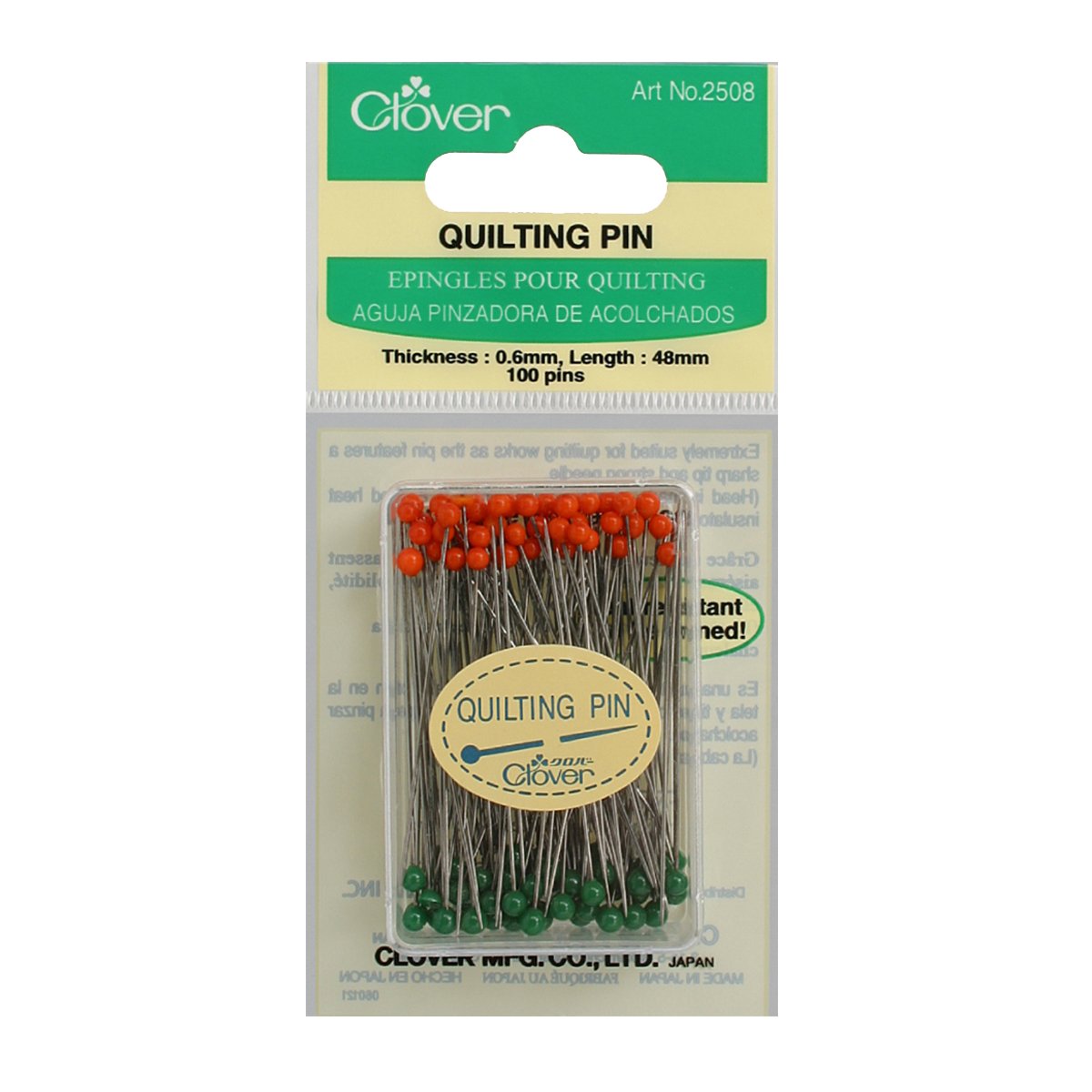 Clover 2508 glasshead quilting pins, 100 pins in case