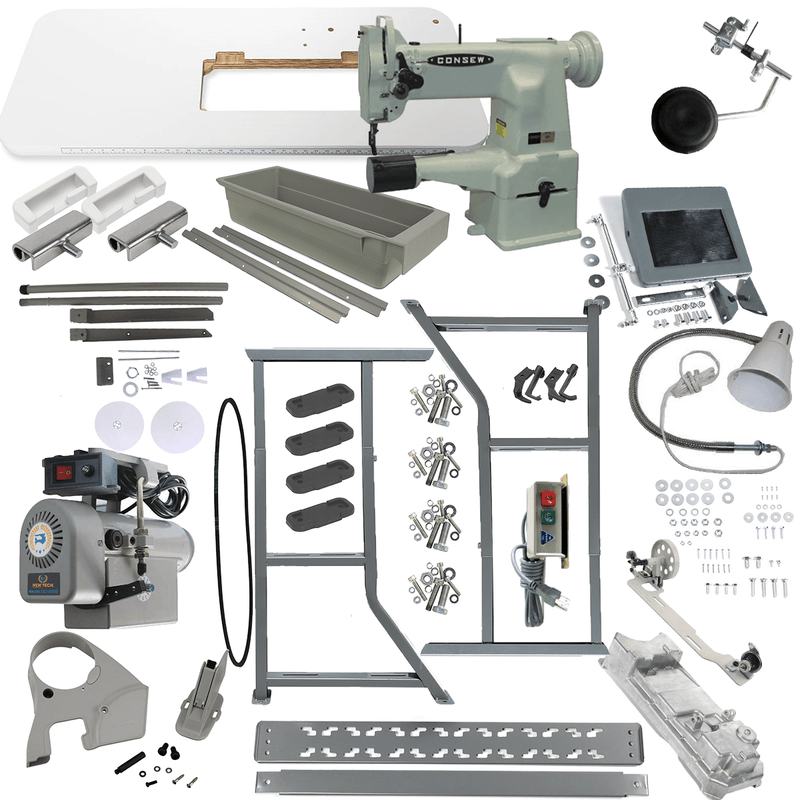 Consew Industrial machines Consew 207 10" Heavy Duty 1 Needle Cylinder Bed Darning and Mending Lockstitch Industrial Sewing Machine With Table and Servo Motor