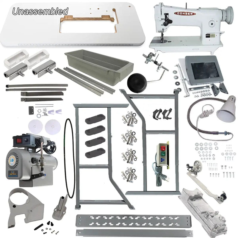 Consew Industrial machines Consew 206RB-5 Triple Feed Industrial Lockstitch Walking Foot Machine Machine Head with Stand & Motor Unassembled