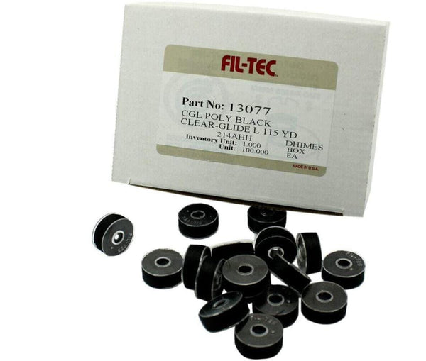 Fil-Tec Prewound Bobbins Fil-Tec 100 Black Clear-Glide Prewound L-Size Bobbins -Sewing & Embroidery