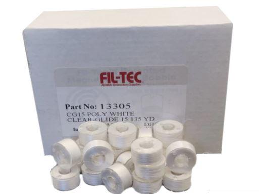 Fil-Tec Prewound Bobbins Fil-Tec Clear Glide Plastic Sided Class 15 Embroidery Bobbins - 80 Bobbins - Style A White