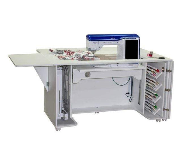 Horn Cabinets and Tables Horn of AMERICA 8050 Sewing Cabinet with Electric Lift, Thread Rack White / No Thank You / No Thank You