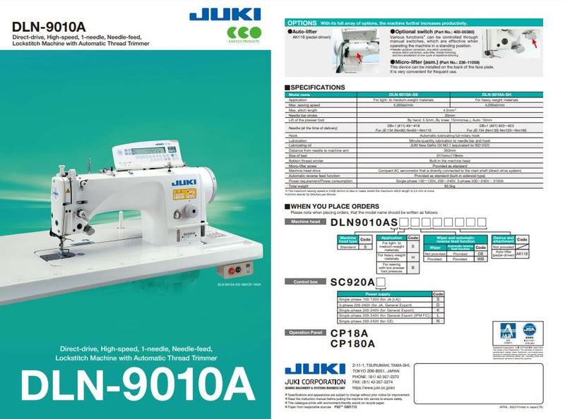 Juki Industrial Machines Juki DLN-9010 Direct-drive, High-speed, Needle-feed, Lockstitch Machine