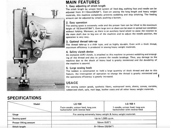 Juki Longarm Machines Juki LG-158-1 Single Needle 30" LongArm Walking Foot Needle Feef Sewing Machine +Power Stand LG158, 10mm SL, 7/8" Lift, Big M Bobbin, 100 DDx1 Needles