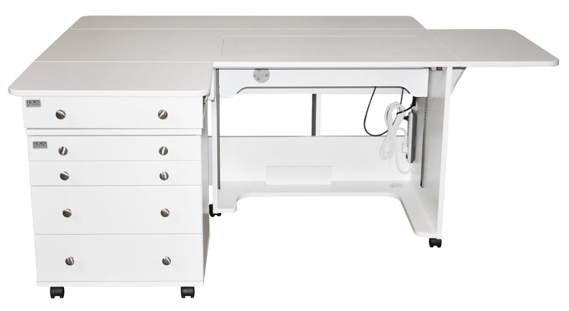 Sewingmachineoutlet Sewing Machine Tables XL White Quilting Cabinet Electric Lift